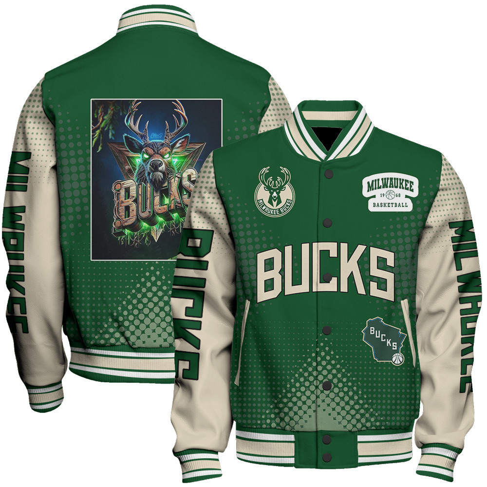 milwaukee bucks nba baseball varsity jacket baseball jacket all over print stm v18 kiign