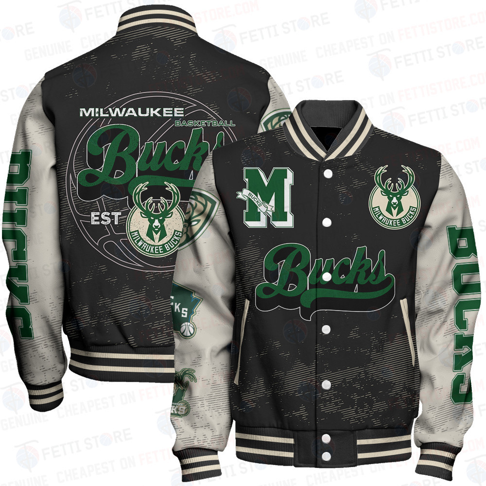 milwaukee bucks team logo sport pattern classic baseball varsity jacket baseball jacket all over print kymtd