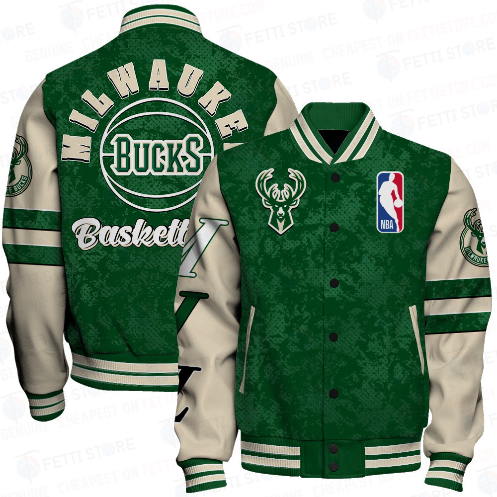 milwaukee bucks team logo sport pattern modern baseball varsity jacket baseball jacket all over print 67loz