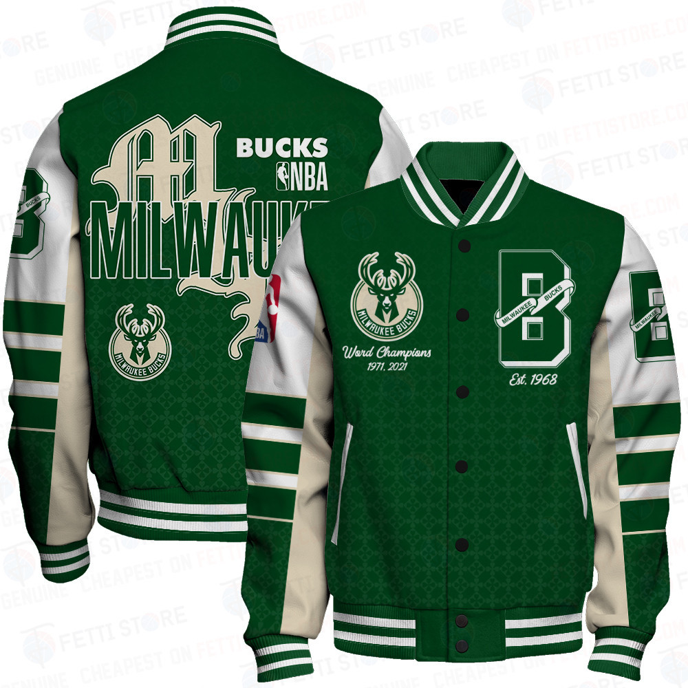 milwaukee bucks team logo sport pattern retro baseball varsity jacket baseball jacket all over print e8ozk