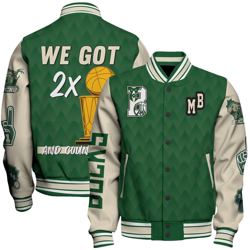 milwaukee bucks team logo sport pattern trophy baseball varsity jacket baseball jacket all over print ac8fz