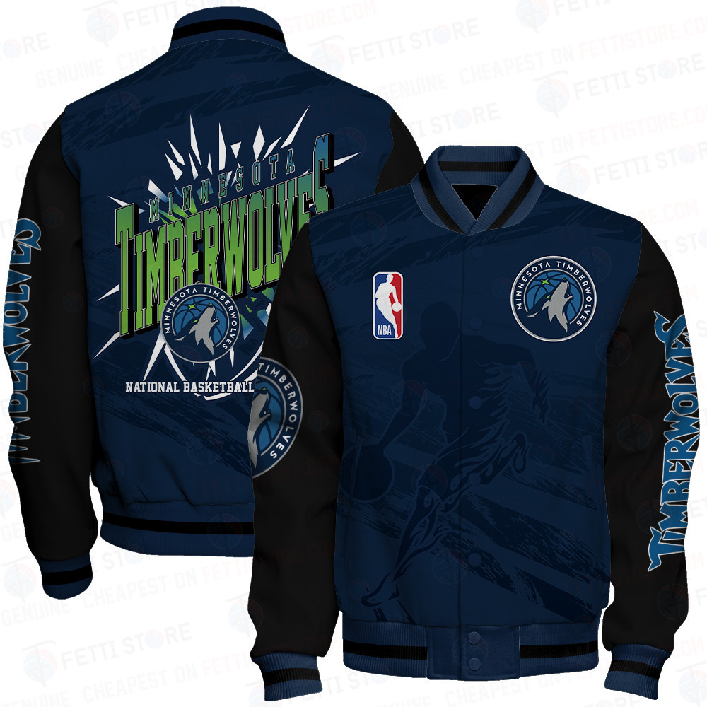 minnesota timberwolves nba print baseball varsity jacket baseball jacket all over print sfat v27 ns7db