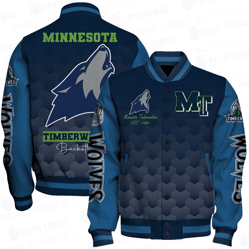 minnesota timberwolves team logo basketball baseball varsity jacket baseball jacket all over print sfat v10 8y8yw