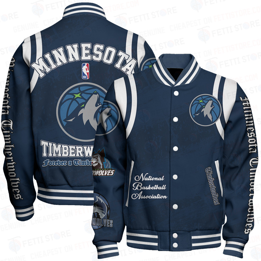 minnesota timberwolves team logo new design print baseball varsity jacket baseball jacket all over print sfat v26 bm2kf