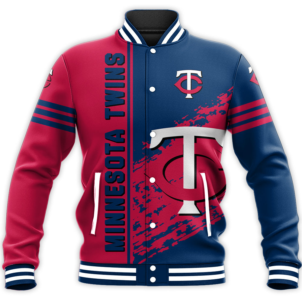 minnesota twins baseball jacket button up zipper hooded all over print quarter style mlb v53yl