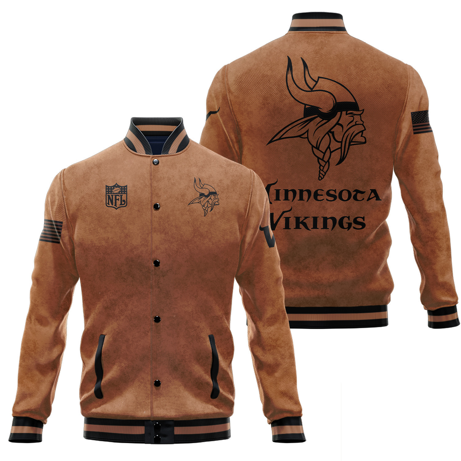 minnesota vikings 2023 salute to service club baseball jacket baseball varsity jacket baseball jacket all over print brown 4bjak