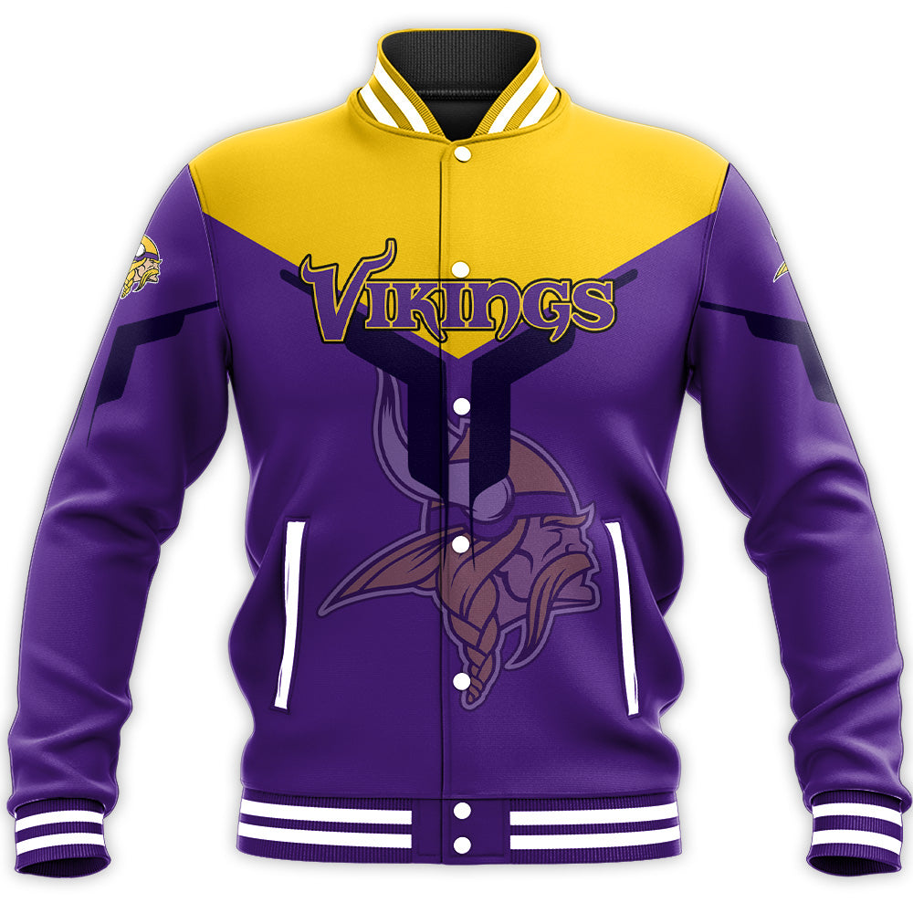 minnesota vikings baseball jacket button up zipper hooded all over print drinking style nfl wrobe