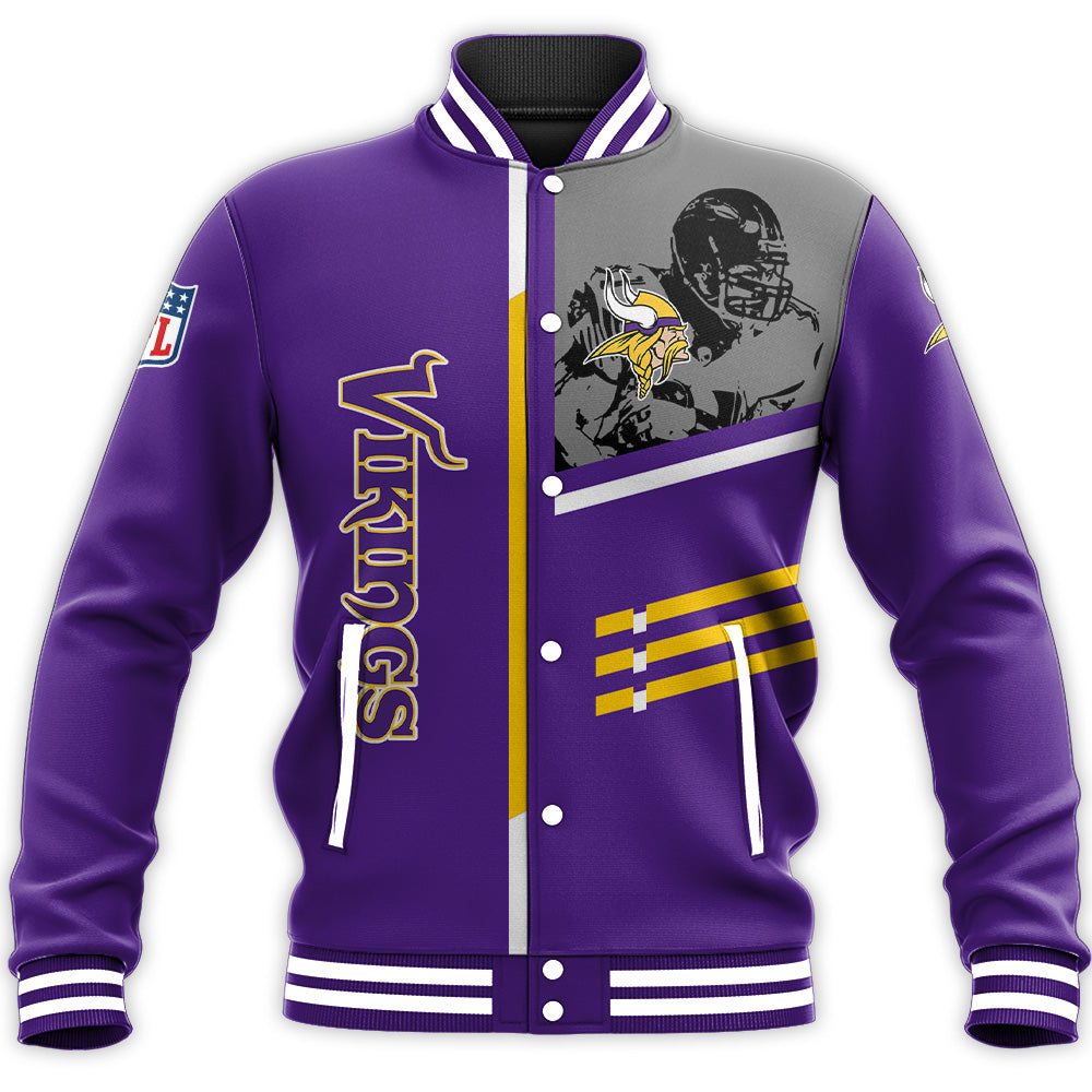 minnesota vikings baseball jacket button up zipper hooded all over print personalized football for fan nfl pmtfp