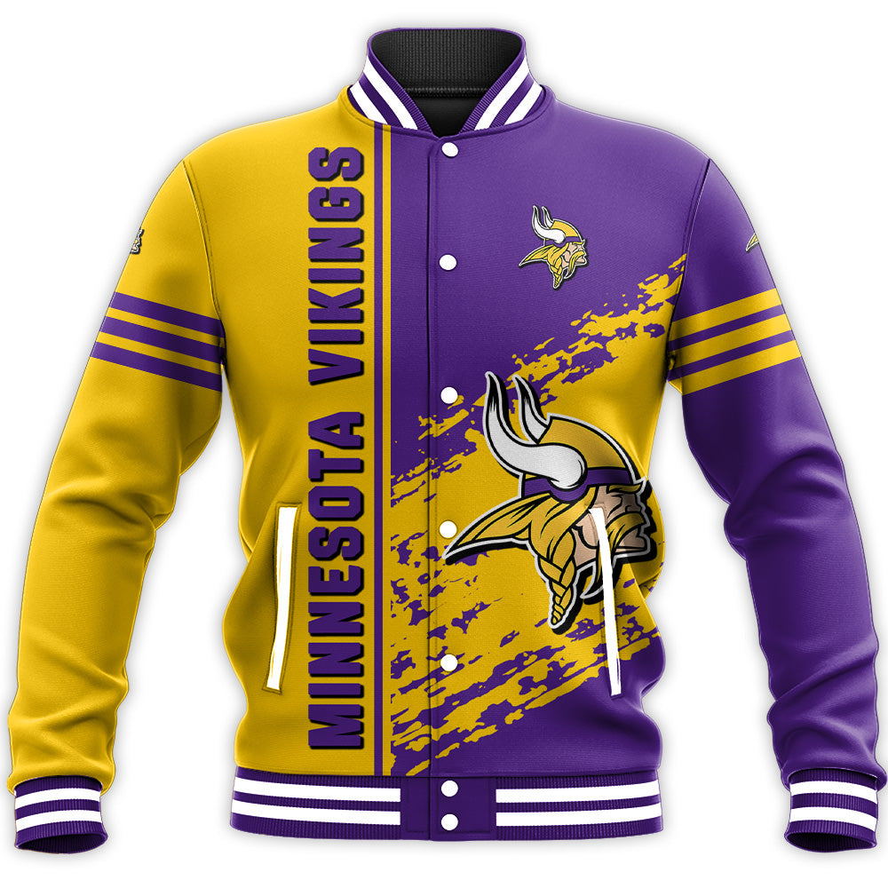 minnesota vikings baseball jacket button up zipper hooded all over print quarter style nfl v7btb