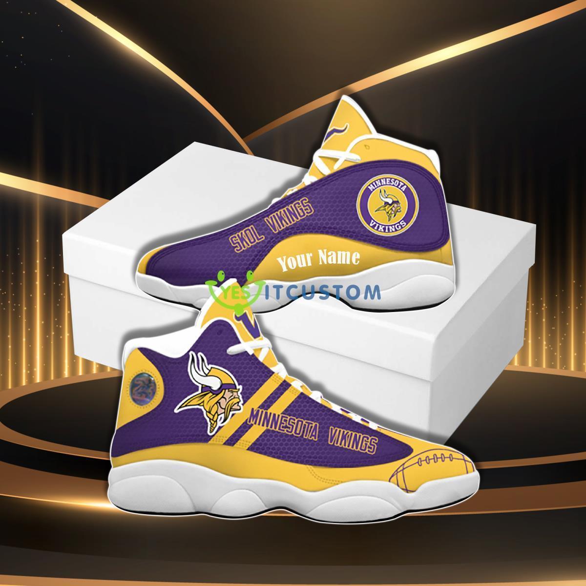 minnesota vikings football team custom name air jordan 13 sneaker gift for fans