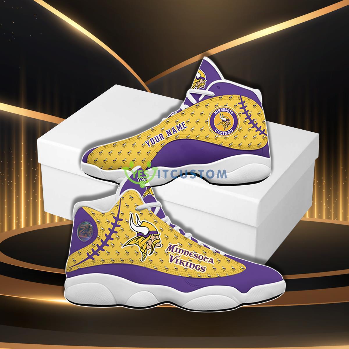 minnesota vikings football team custom name air jordan 13 sneaker hot design for fans