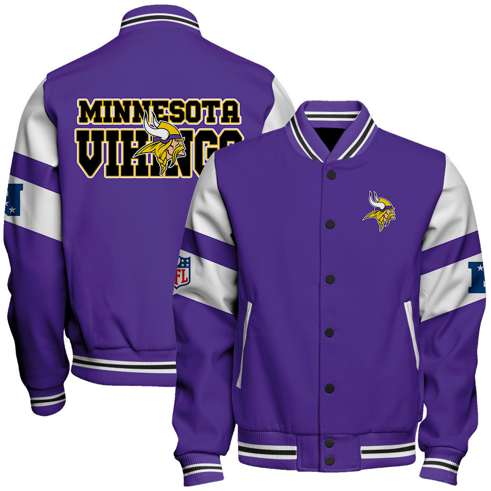 minnesota vikings nfl 2024 national football conference unisex baseball varsity jacket baseball jacket all over print v11 8hokb