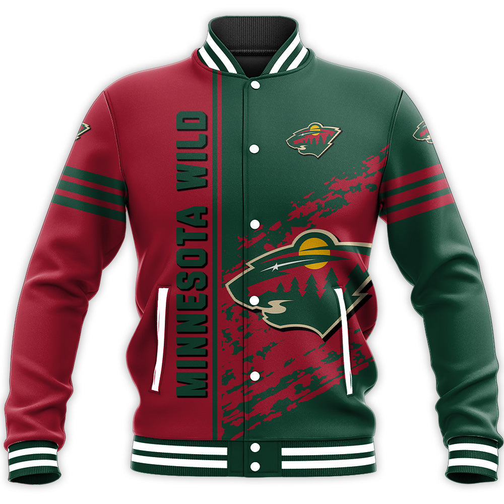 minnesota wild baseball jacket button up zipper hooded all over print quarter style nhl ibp4v