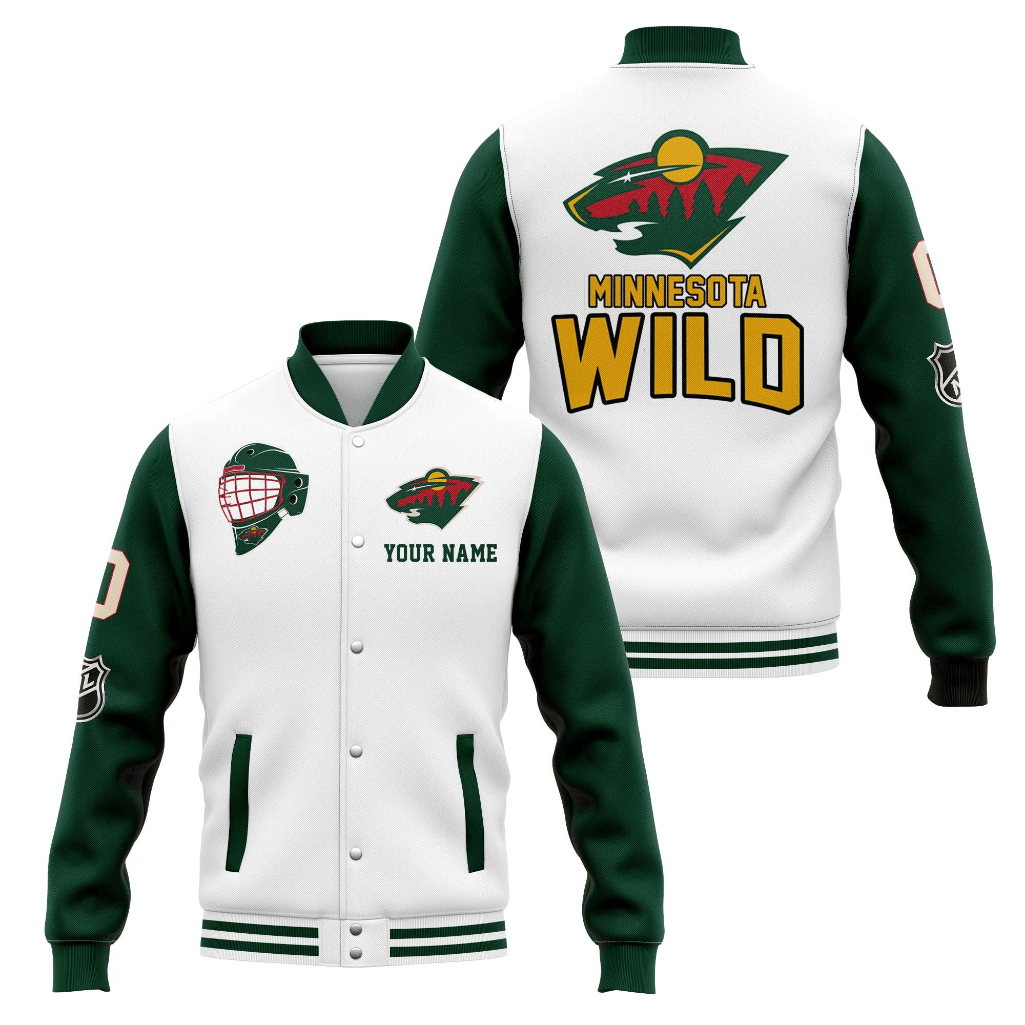 minnesota wild custom name and number nhl baseball baseball varsity jacket baseball jacket all over print itgbl