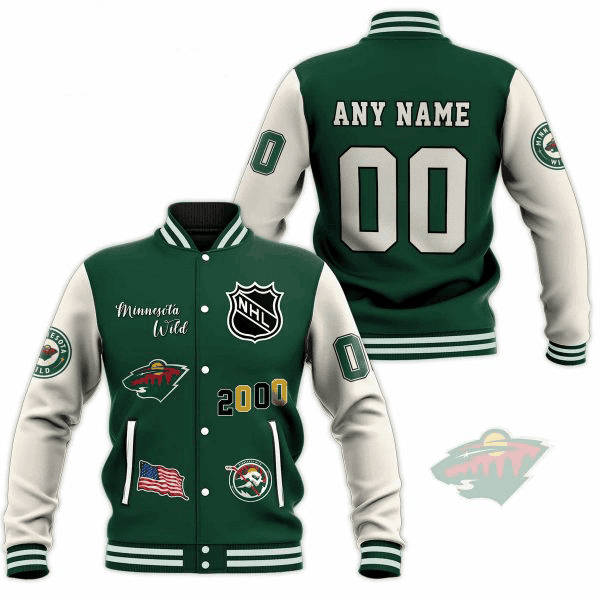 minnesota wild nhl custom name and number baseball varsity jacket baseball jacket all over print terdo