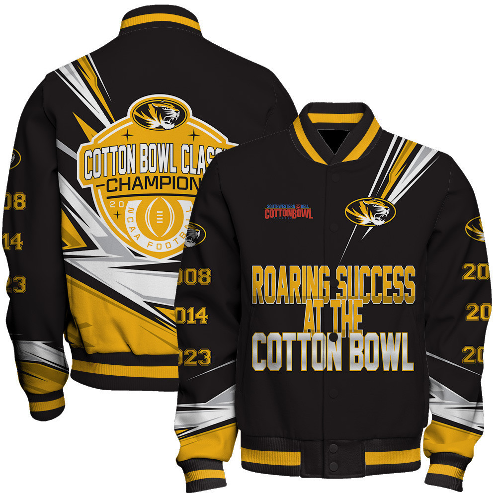 missouri tigers ncaa 2023 roaring success at the cotton bowl print baseball varsity jacket baseball jacket all over print gqxum