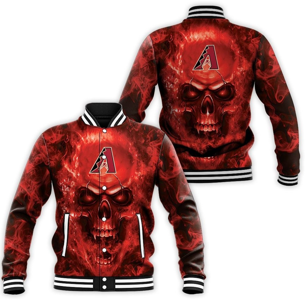 mlb arizona diamondbacks flame skull 3d unisex baseball varsity jacket baseball jacket all over print srgnq