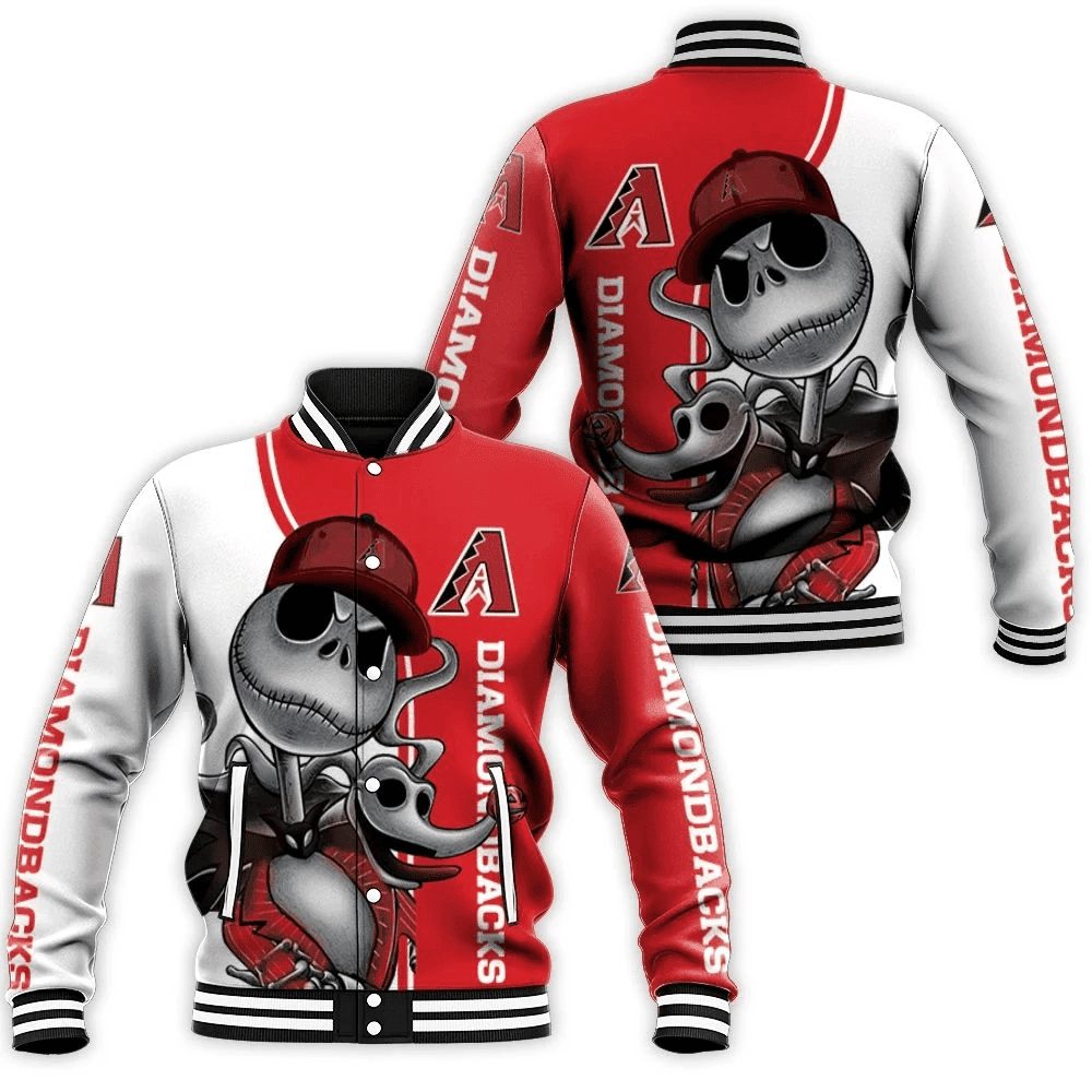 mlb arizona diamondbacks jack skellington and zero 3d unisex baseball varsity jacket baseball jacket all over print t08fp