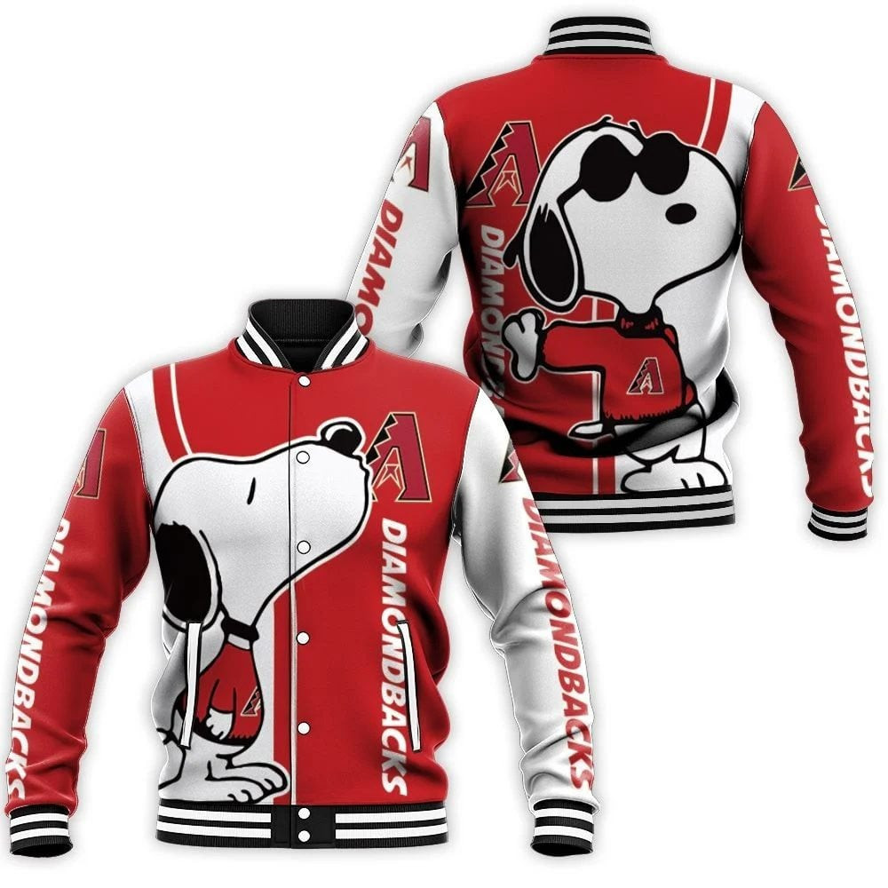 mlb arizona diamondbacks red white snoopy 3d unisex baseball varsity jacket baseball jacket all over print cpul0