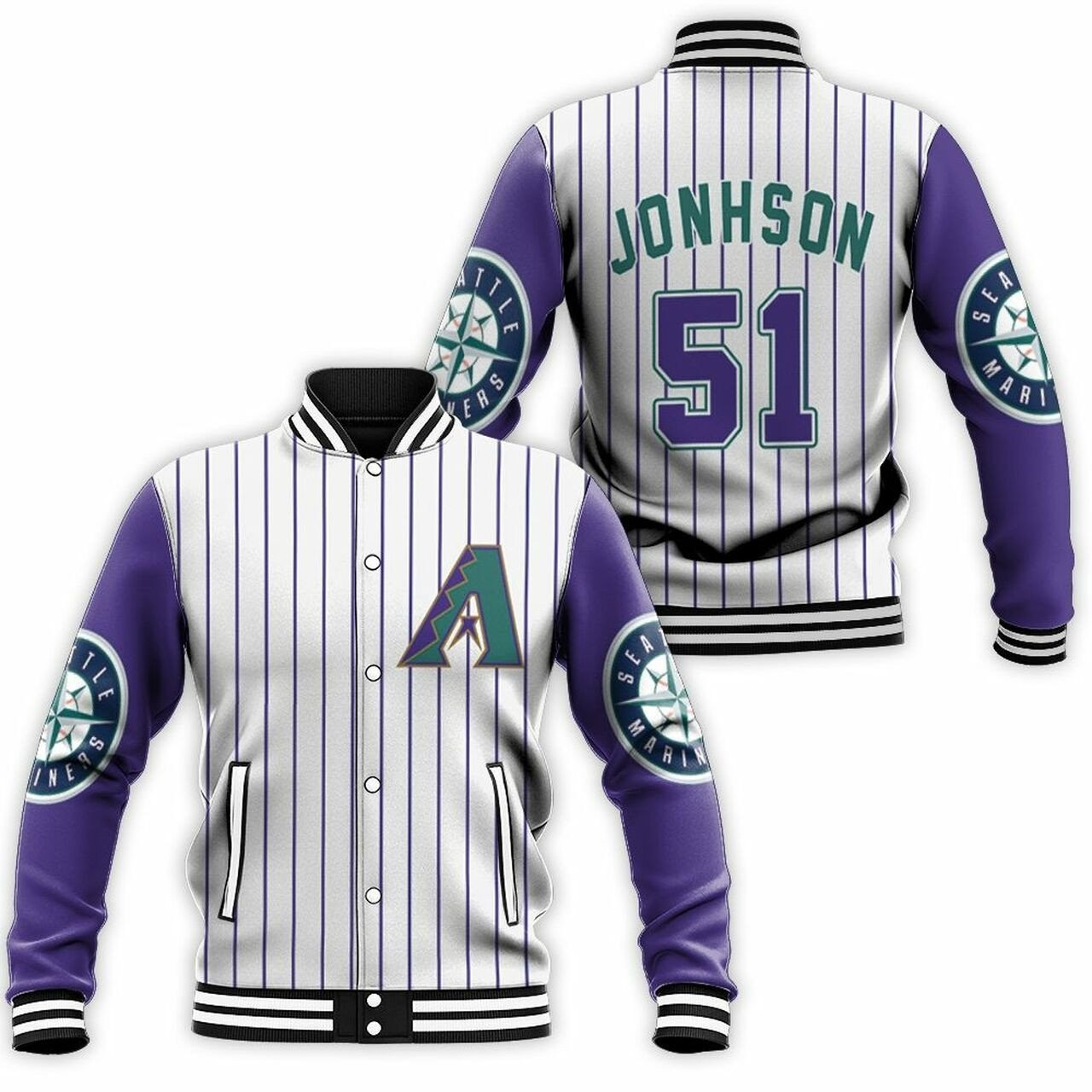 mlb arizona diamondbacks white purple 3d unisex baseball varsity jacket baseball jacket all over print uyr87