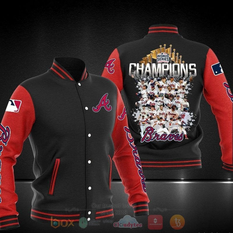 mlb atlanta braves black red world champions 3d unisex baseball varsity jacket baseball jacket all over print dnixr