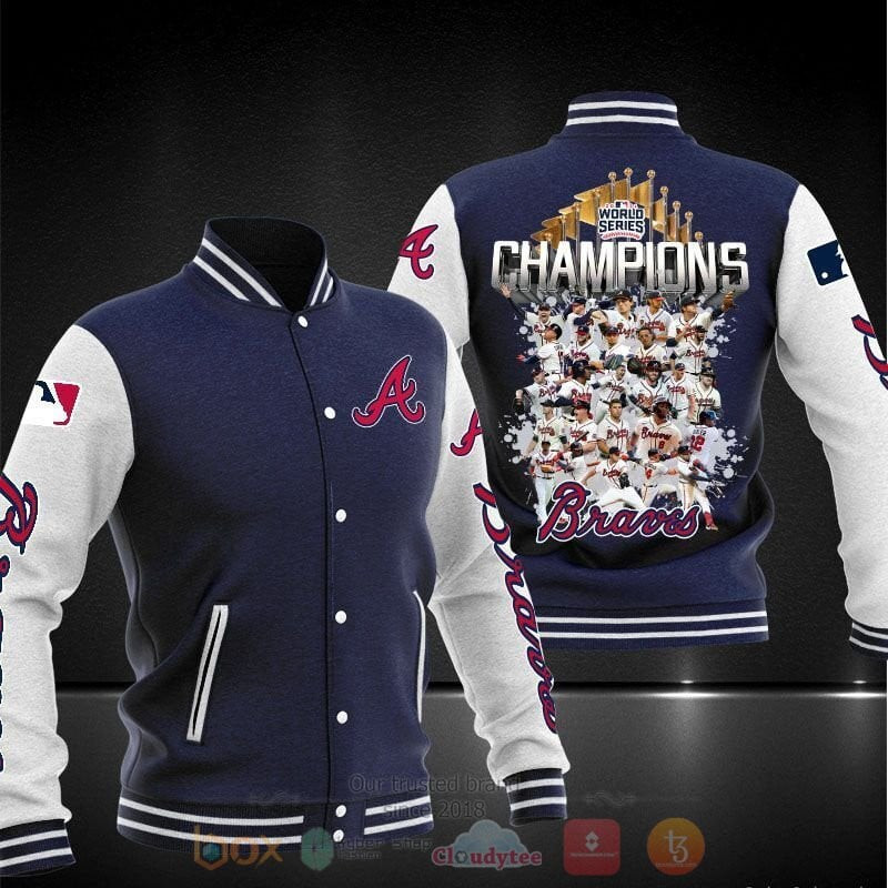 mlb atlanta braves dark blue white world champions 3d unisex baseball varsity jacket baseball jacket all over print y1eio