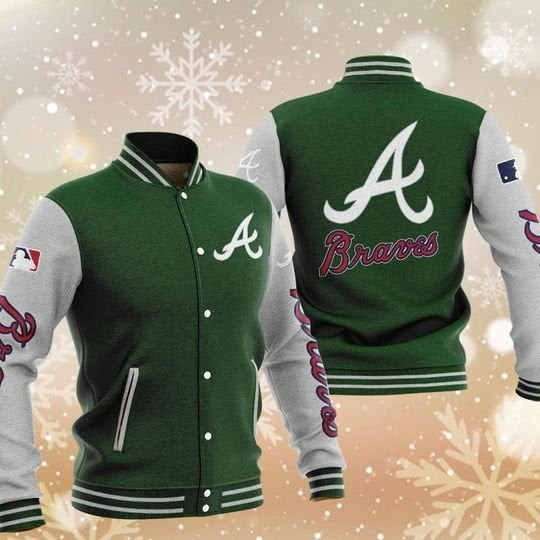 mlb atlanta braves green white 3d unisex baseball varsity jacket baseball jacket all over print 6lbu4