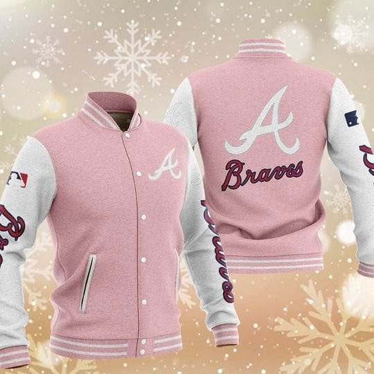 mlb atlanta braves pink white 3d unisex baseball varsity jacket baseball jacket all over print tvs5e