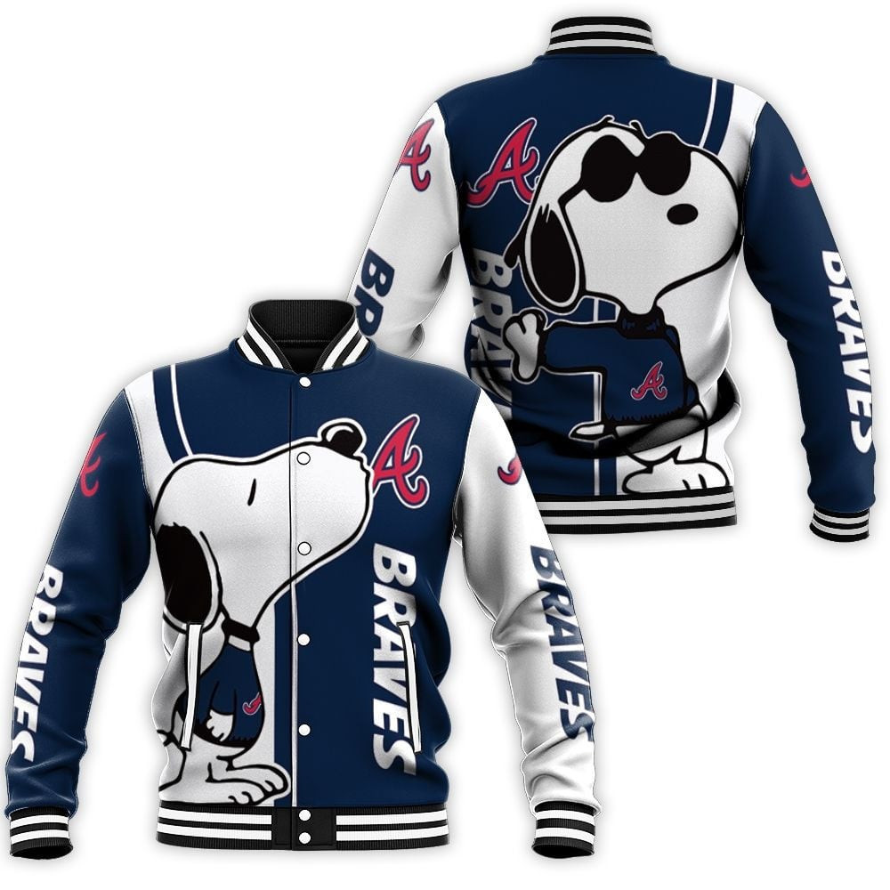 mlb atlanta braves snoopy lover 3d unisex baseball varsity jacket baseball jacket all over print bssdj