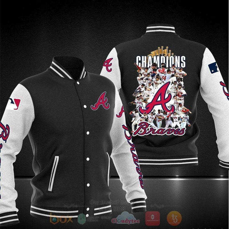 mlb atlanta braves world series champions black and white 3d unisex baseball varsity jacket baseball jacket all over print zklcd