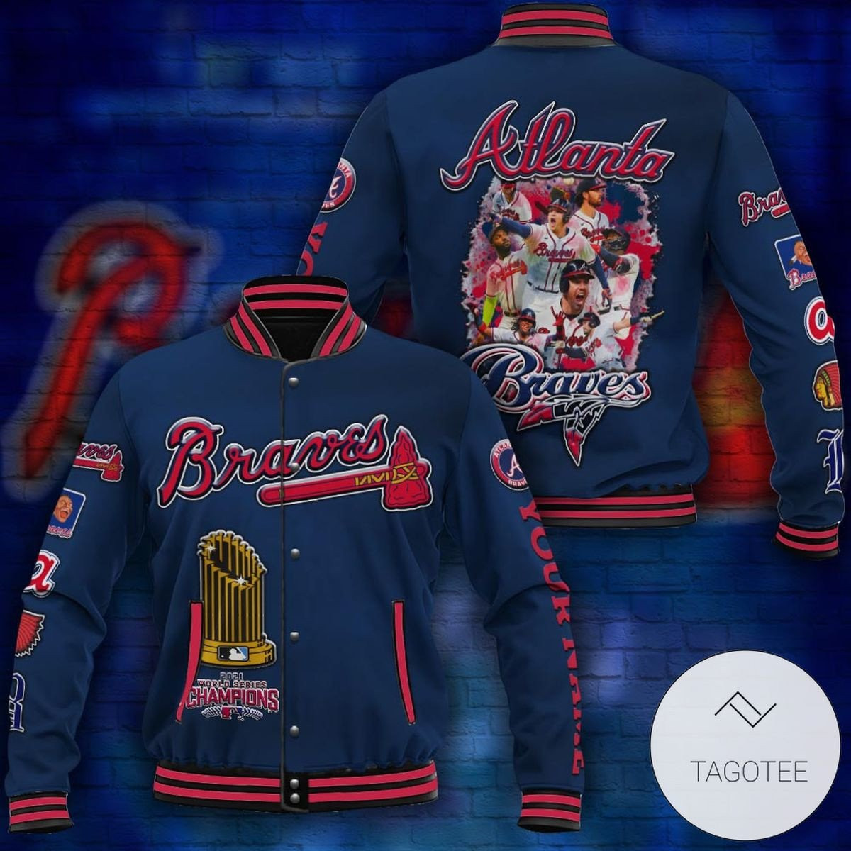 mlb atlanta braves world series champions blue and red 3d unisex baseball varsity jacket baseball jacket all over print 1lcsa