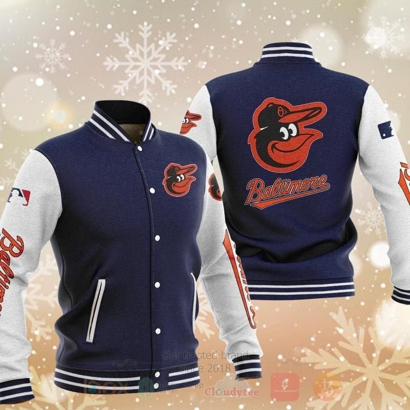 mlb baltimore orioles dark blue white 3d unisex baseball varsity jacket baseball jacket all over print v7eco