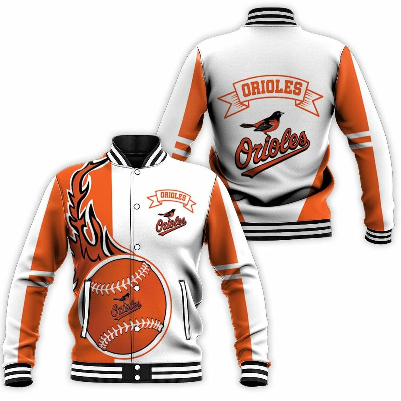 mlb baltimore orioles orange white 3d unisex baseball varsity jacket baseball jacket all over print 8npec