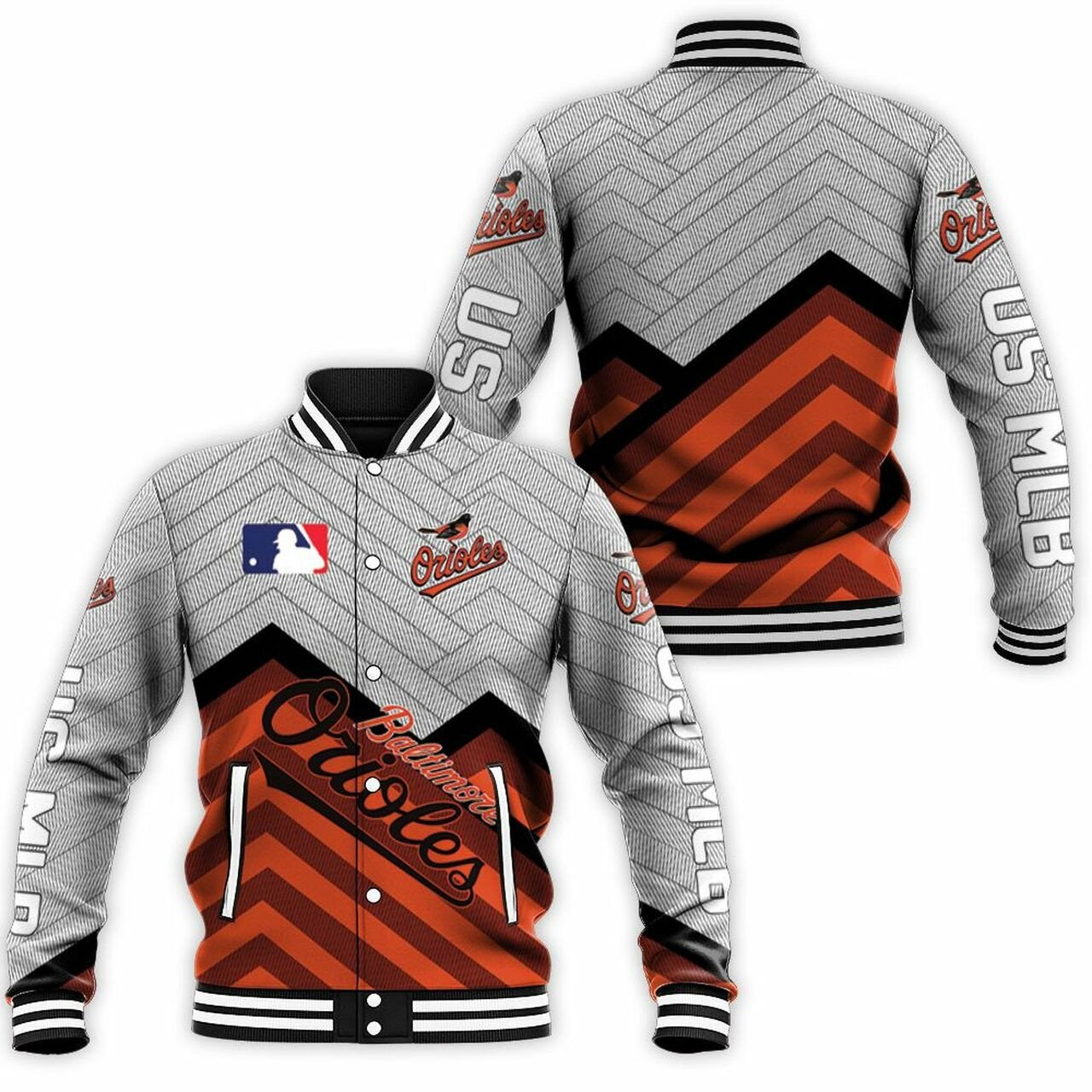 mlb baltimore orioles zig zag pattern 3d unisex baseball varsity jacket baseball jacket all over print njx13