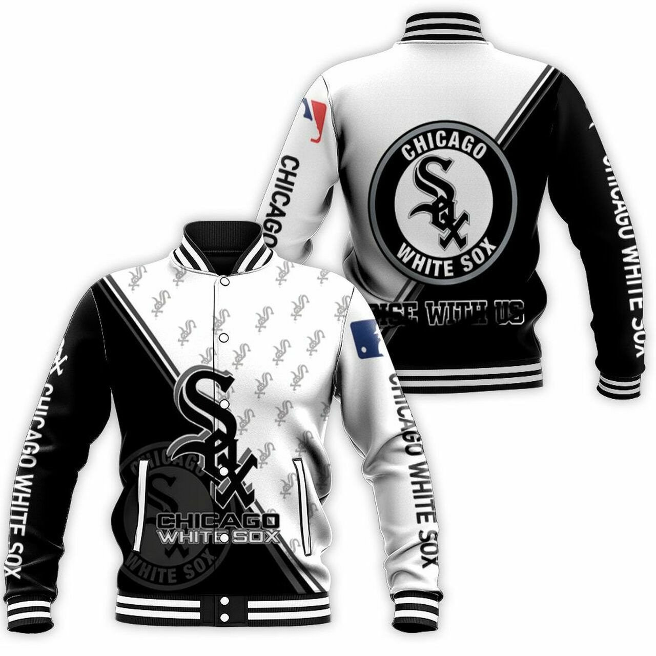 mlb chicago white sox baseball team name and logo 3d unisex baseball varsity jacket baseball jacket all over print q6dm7