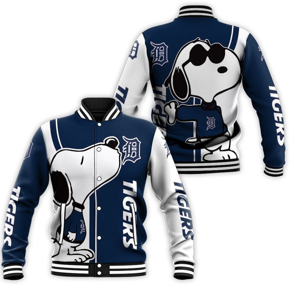 mlb detroit tigers baseball team logo snoopy dog 3d unisex baseball varsity jacket baseball jacket all over print ln3c9