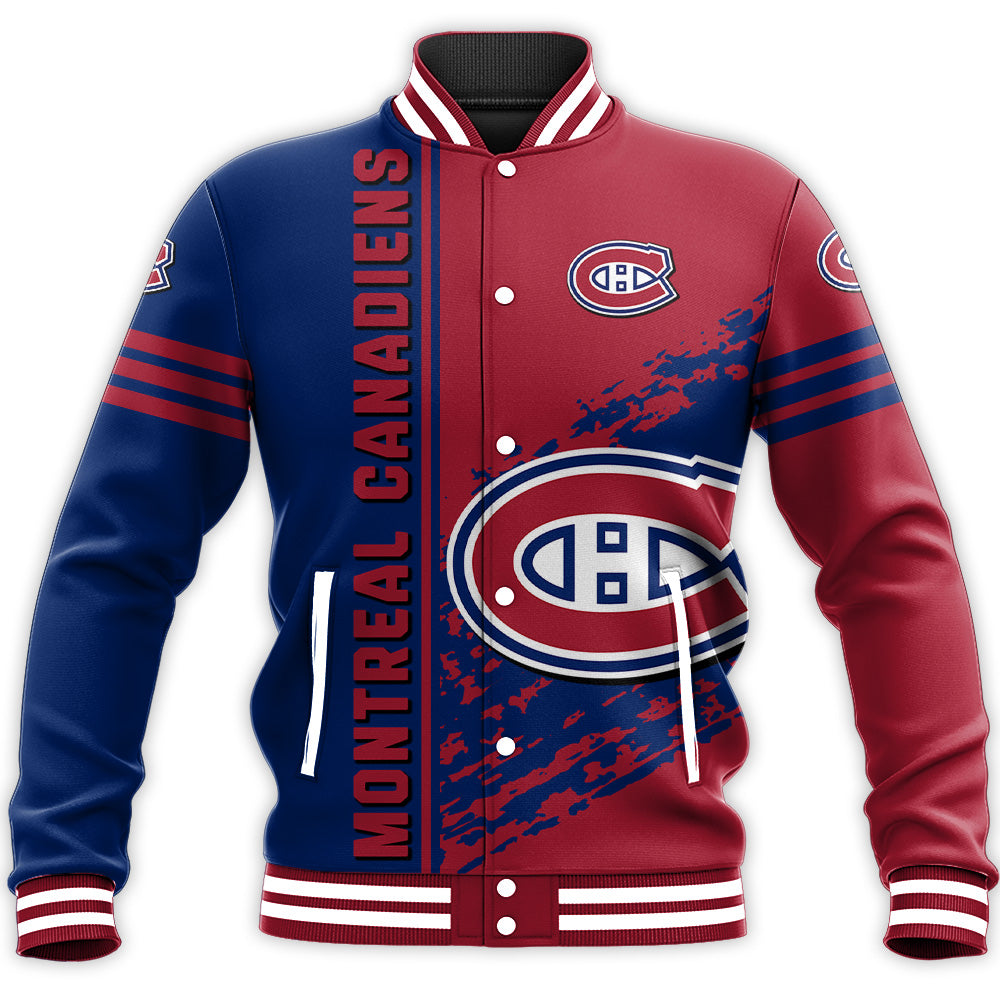 montreal canadiens baseball jacket button up zipper hooded all over print quarter style nhl aytq0