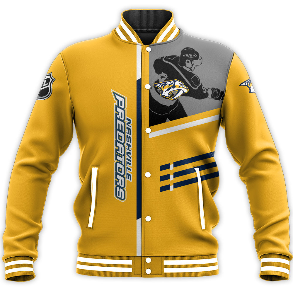 nashville predators baseball jacket button up zipper hooded all over print personalized hockey for fan nhl 3txvl