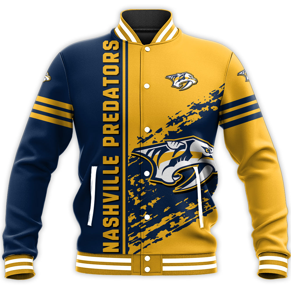 nashville predators baseball jacket button up zipper hooded all over print quarter style nhl czeuh