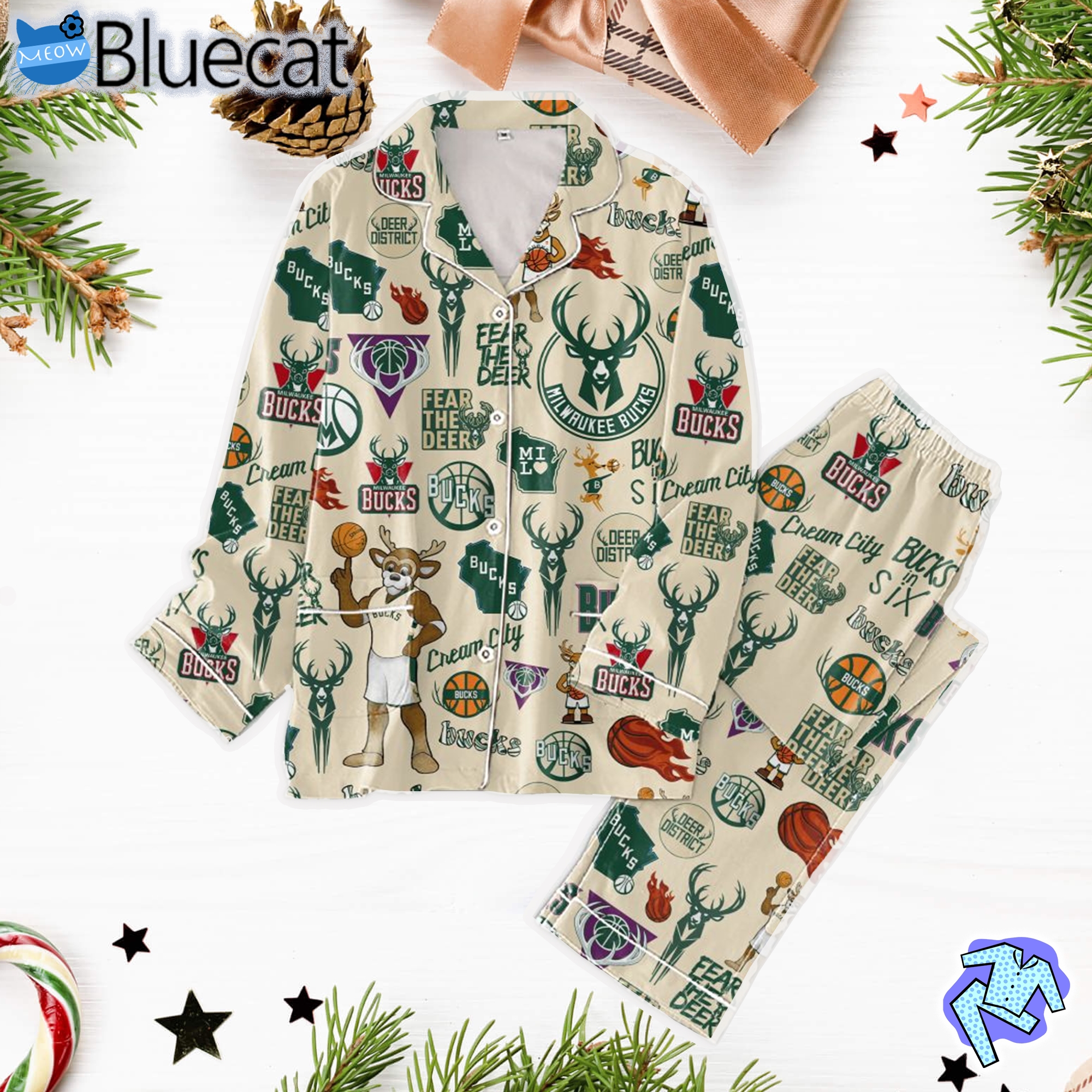 nba milwaukee bucks fear the deer pajamas set 1