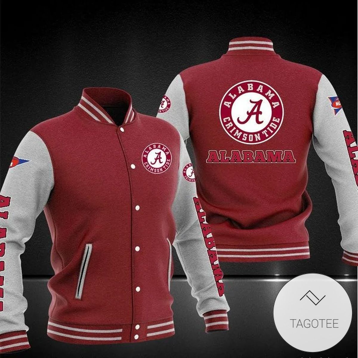 ncaa alabama crimson tide baseball jacket button up zipper hooded all over print v12 8j4nz