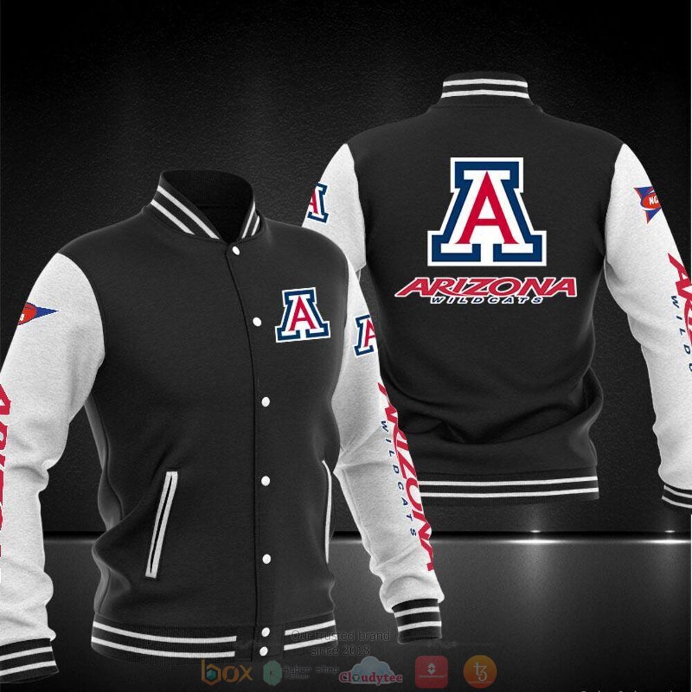 ncaa arizona wildcats black baseball jacket button up zipper hooded all over print t46su