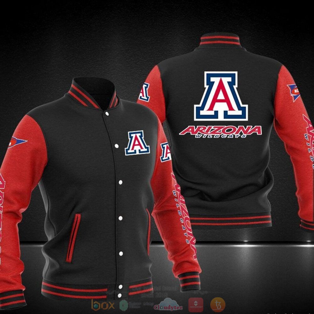 ncaa arizona wildcats black red baseball jacket button up zipper hooded all over print dgch7