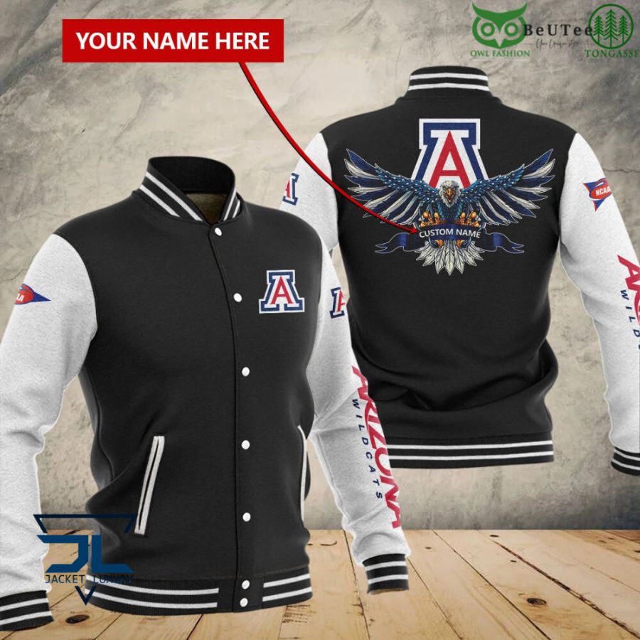 ncaa arizona wildcats custom name eagle black baseball jacket button up zipper hooded all over print q4zbu