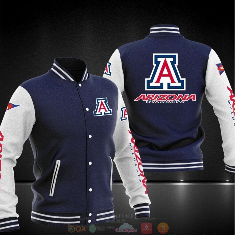 ncaa arizona wildcats navy blue baseball jacket button up zipper hooded all over print 719ad