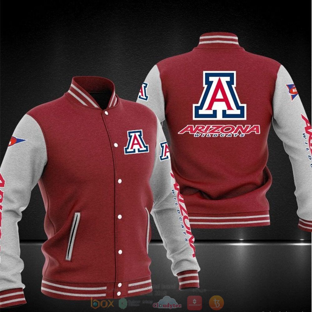 ncaa arizona wildcats red grey baseball jacket button up zipper hooded all over print u6dhj