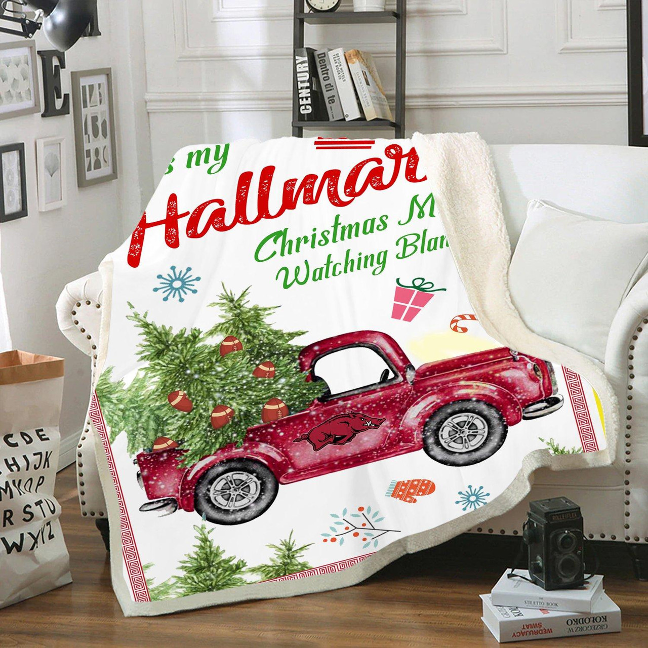 ncaa arkansas razorbacks hallmark christmas truck quilt fleece blanket wfqf66 knhzw