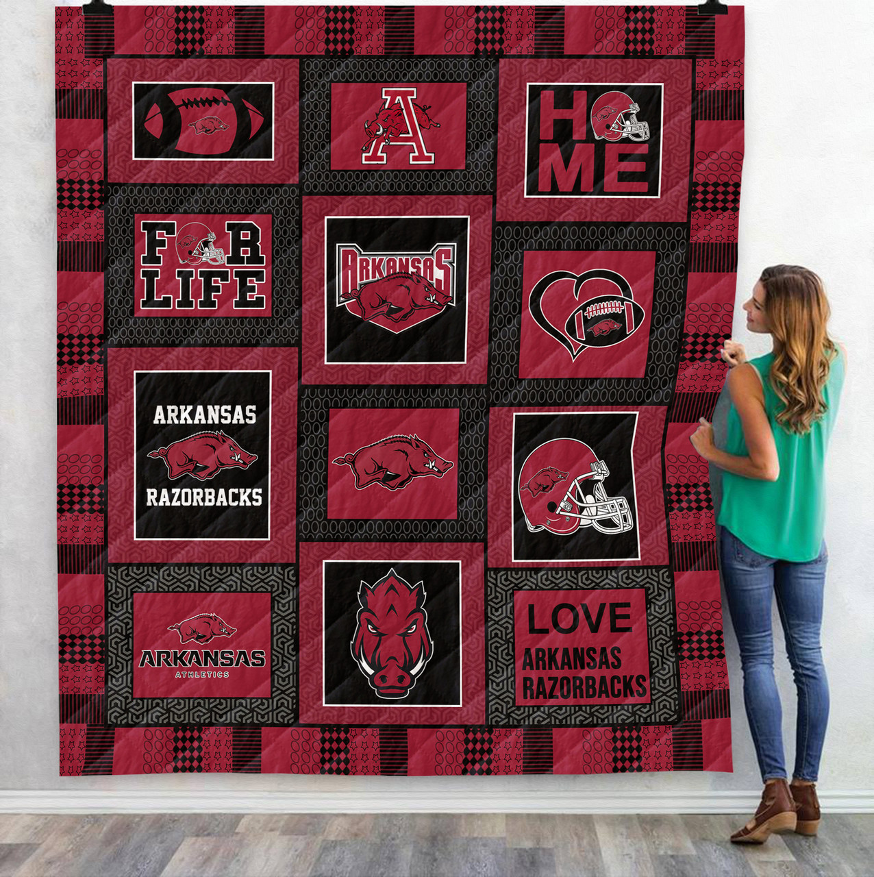 ncaa arkansas razorbacks red quilt fleece blanket wfqf70 y0voh