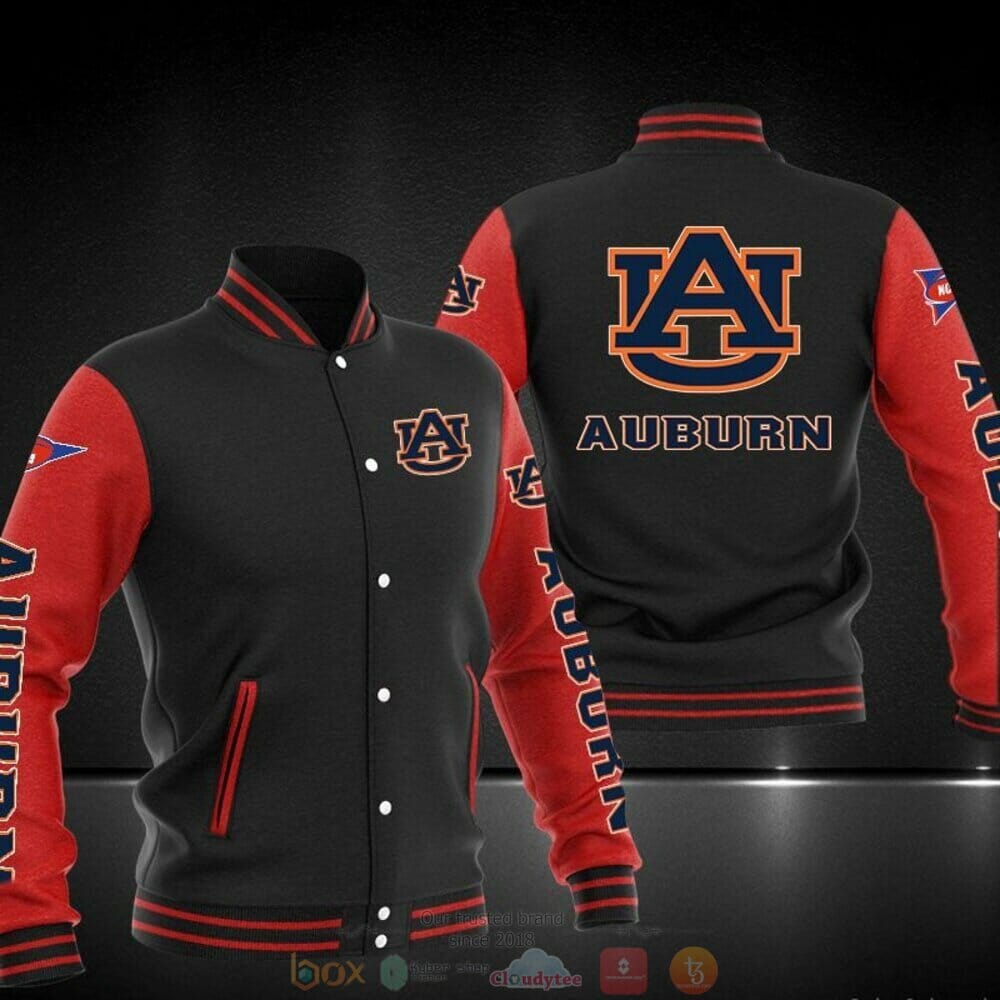 ncaa auburn tigers black red baseball jacket button up zipper hooded all over print frgtw