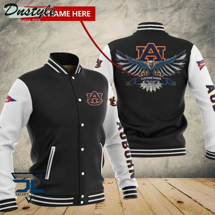 ncaa auburn tigers custom name black baseball jacket button up zipper hooded all over print t895a